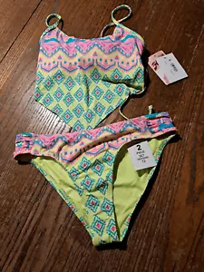 New Girls Sz 12 Hobie 2pc Swimsuit Spaghetti Strap Rear Tie Hankerchief Tankini - Picture 1 of 2