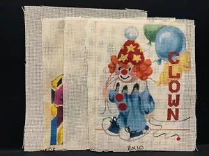 Set Of 4 Handpainted Needlepoint Canvas- Clowns - Picture 1 of 12