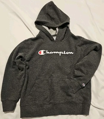 Sudadera con Capucha Gris Champion Boys Talla Mediana 10/12 Gráfico Logo Pullover Usada en Excelente Condición Foto 1 de 3