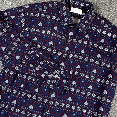 Lorenzo Uomo Shirt Mens 16.5 Trim Fit Christmas Reindeer Snowflake Button Down - Image 1 of 4