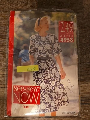 Vestido vintage 1990 ver y coser para mujer corte y tallas completas patrón de costura 6-14  Foto 1 de 2