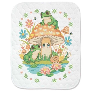 Baby by Herrschners® Mushroom Cottage Baby Quilt Stamped Cross-Stitch Kit - Picture 1 of 1