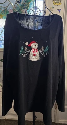 3X Damas Breckenridge Bordado Muñeco de Nieve Top Negro Mangas Largas Brillo Nieve  Foto 1 de 4