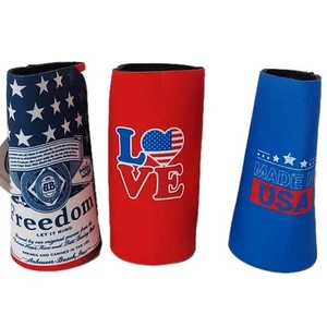 Botella de cerveza de neopreno Kolder soporte para bebidas cremalleras acogedoras bandera de EE. UU. patriótico rojo azul - Imagen 1 de 13