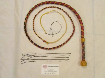 Contraband Whips 5 Foot 16 Plait Mini Nylon Paracord Bullwhip Black, Red, Yellow - Image 1 of 2