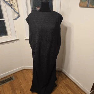 H&M Black Textured Maxi Dress 4XL Plus Size Ruched Elegant - Picture 1 of 6