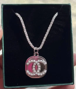 Authentic Interlocking CC Charm On 16in Silver Twisted Sparkle Necklace - Picture 1 of 7