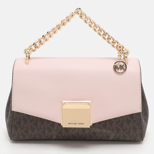 Michael Kors Marrone Rosa Firmato Rivestito Tela E Pelle Piccolo Lita