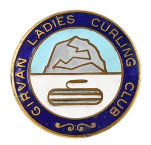 Vintage Old Girvan Ladies Curling Club Enamel Brooch Badge - Picture 1 of 2