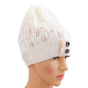 Knit Hats for Women Ladies Knitted Lace Button Cap Leaves Hollow Out - Picture 1 of 18