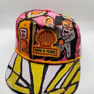 Vintage Shell Gas Baseball Hat Painted Acrylic Rope Brim Strap Back - Picture 1 of 8