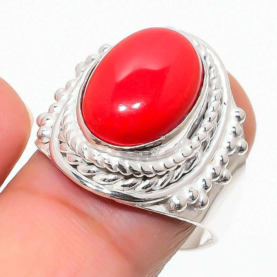 Ювелирные изделия ручной работы из серебра 925 пробы с красным кораллом кольцо всех размеров в подарок - Изображение 1 из 1
