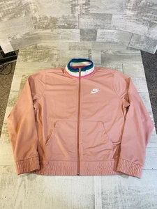 Nike Retro Damen Trainingsjacke Large Full Zip Up Pink Mauve gestreift Kragen - Bild 1 von 9