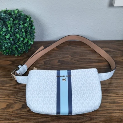 Riñonera Michael Kors Bolso Cinturón Blanco Logotipo Firma Azul Rayas L/XL Foto 1 de 4
