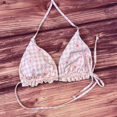 Top de biquíni PacSun tamanho pequeno fio dental maiô top tiras rosa branco - Imagem 1 de 4