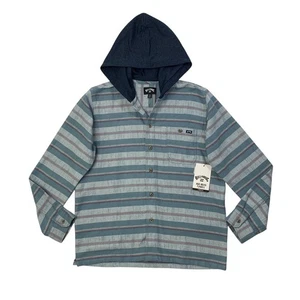 Billabong Shirt Boys Youth L Large Baja Hooded Flannel Striped Cotton Blend - Picture 1 of 9