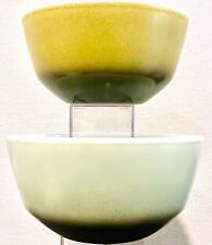 Fire King Mid Century Ombre Mixing Bowl Set 7" & 8" Green & Gray with Black