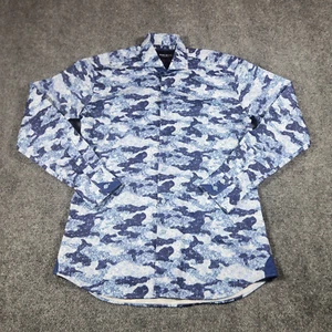 Camisa Maceoo con botones para hombre manga media larga azul camuflaje flores formal - Imagen 1 de 19