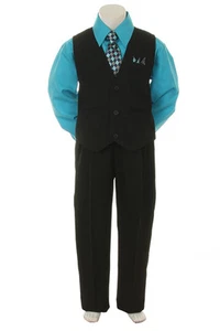 Turquoise Formal Boys Pinstripe Vest Suit Set Infant Toddler Big Boy Sizes - Picture 1 of 2