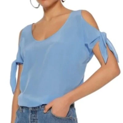 Bailey 44 Récord Mundial 100% Seda Top Azul Bebé Detalle Hombro Primavera Talla M Foto 1 de 4