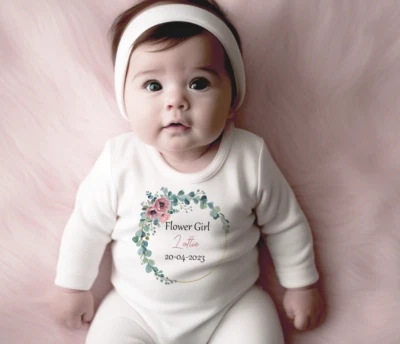 Personalised Floral Flower Girl  Baby Romper Bib Set,  Quality  toddler Clothing - Image 1 of 2