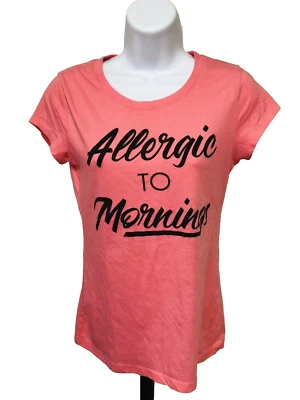 Wound Up Juniors Size Medium (7-9) Pink Allergic To Mornings Tee T-shirt  C1 - Image 1 of 4