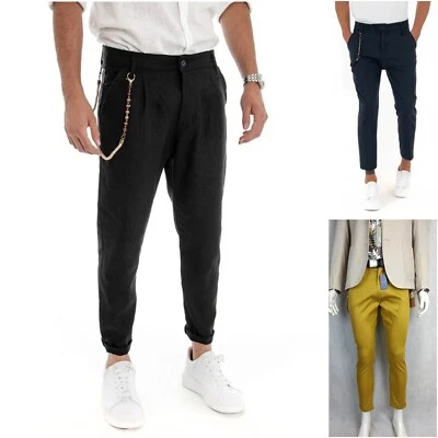 Pantaloni Uomo Slim Fit Eleganti Elasticizzati Cotone Estivi Cavallo Basso s m l - Immagine 1 di 4