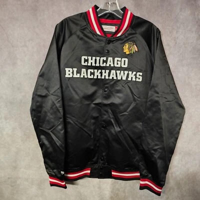 Chaqueta ligera satinada para hombre Mitchell & Ness NHL Chicago Blackhawks nueva con etiquetas L $110 Foto 1 de 4