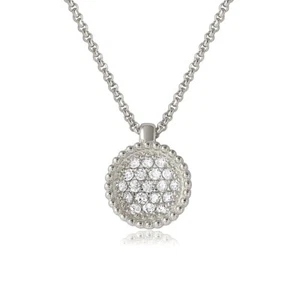 ROUND BOWL NECKLACE PENDANT WITH LAB CREATED DIAMONDS 925 STERLING SILVER 18'''' - Picture 1 of 1