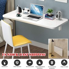 White Wall Mount Floating Folding Computer Desk Home Office PC Drop-Leaf Table