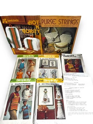 Lot 11 Simplicity Crochet Macrame Embroidery Patterns Vintage DIY Crafts - Image 1 of 4