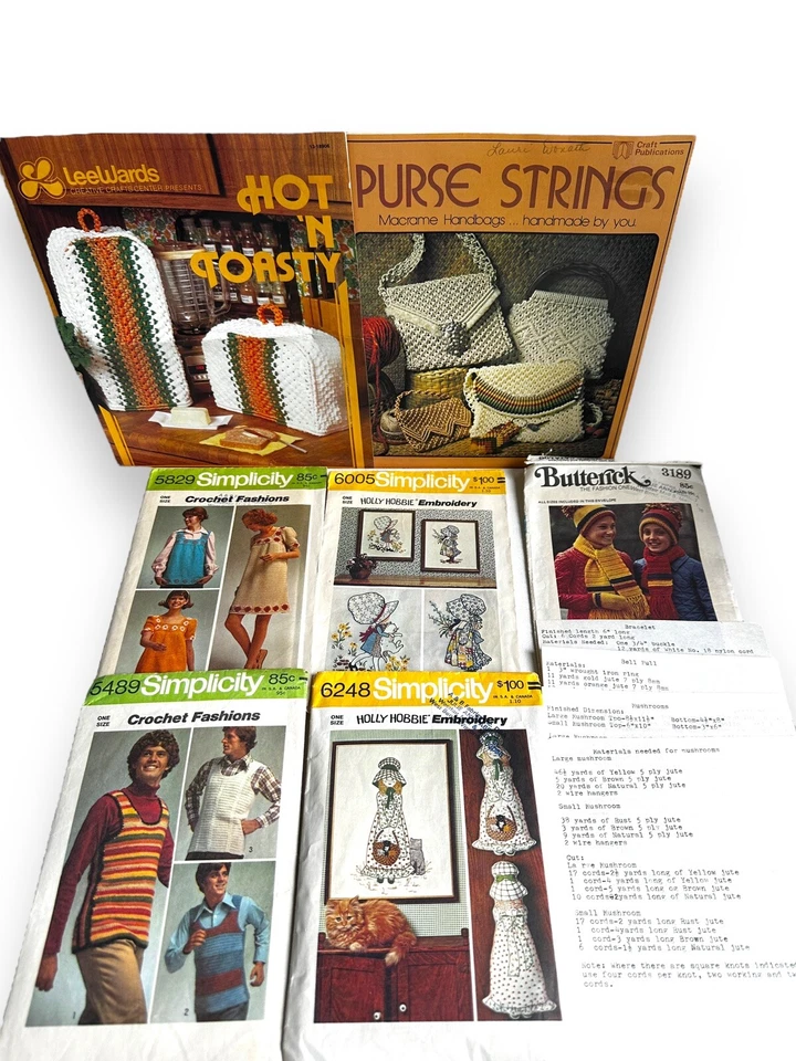 Lot 11 Simplicity Crochet Macrame Embroidery Patterns Vintage DIY Crafts - Image 1 of 4