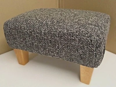 Footstool In A Grey Metal Fabric With Solid Wood Legs British Made - Image 1 of 2