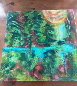 Painting Oil On Canvas? Multimedia Laqued On Wood Frame Dominique Caron? 24x24 - Picture 1 of 10