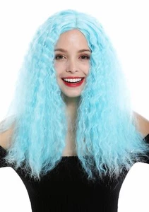 Perücke Damen Lang Voluminös kraus Locken Mittelscheitel Hellblau Blau - Bild 1 von 4