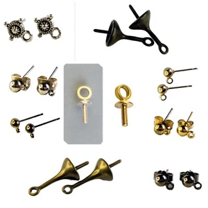 Brass & SS Plated Earring Findings 1-8prs 7-17mm Gold Silver Black Ox Brass SS - Picture 1 of 19
