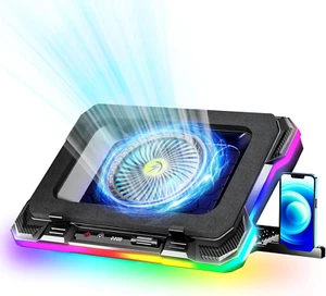 Gaming RGB Laptop Cooling Pad, Powerful Cooler Fan, Sealed Foam and Phone Holder - Picture 1 of 12