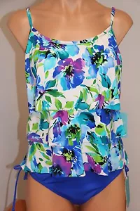 NWT Caribbean Joe Swimsuit Bikini Tankini 2pc set Sz 8 Sapphire Ruffles - Picture 1 of 5