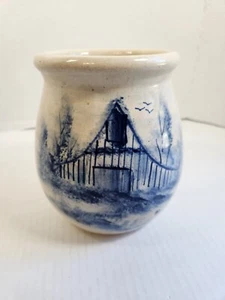 Vintage*Paul Storie*Pottery*Stoneware*Crock*Barn Scene 6” Rustic Blue - Picture 1 of 11