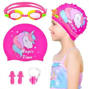 Kids Swim Caps for Girls Age 2-6 Durable Waterproof Silicone Swimming Cap for... - Picture 1 of 7