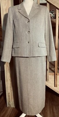 Chaqueta y falda Talbots para mujer italiana de lana marrón espiga 2 piezas talla 10P Foto 1 de 4