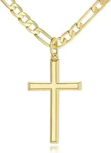 14k Gold Cross Necklace for Men Large,14K Chain 5mm,20,22,24 INCH,Gold Cross P.. - Picture 1 of 6