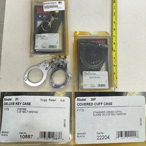 Bianchi 35P Covered Cuff Case/Deluxe Key Case  Basket Weave, Metal Handcuffs Lot - Picture 1 of 12