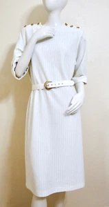 Retro Vintage 70er elfenbein weiß Poly Strick Knopf Schulter Etuikleid L XL - Bild 1 von 5