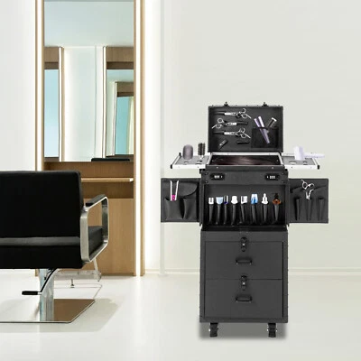 Carro de salón carro 2 bandejas de almacenamiento ruedas de bloqueo almacenamiento estuche de maquillaje rodante Foto 1 de 4