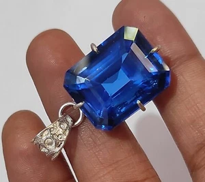 Superb 55 Ct Blue Sapphire Certified Emeraldcut 925 Solid Silver PendantGemstone - Picture 1 of 13