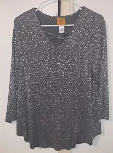 Ruby Rd Pullover Light gray With Silver Shinny Sz PL Long Sleeves Dressy - Picture 1 of 9