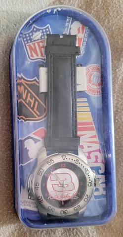 Vintage 1986 Dale Earnhardt Sr #3 Sun Time Watch Black Leather Band NIB Cover