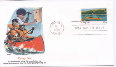 US 1985 First Day Cover Camp Fire Youth #2163 Chicago IL FDC Canoe - Image 1 of 2