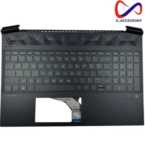 New HP Pavilion 15-EC 15Z-EC 15-EC0013DX Palmrest Case Keyboard Green Backlit US - Picture 1 of 6